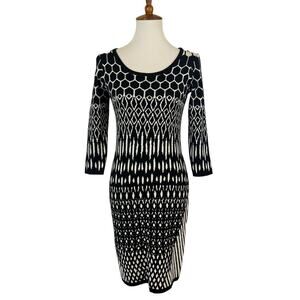 The Limited Black & White Sweater Dress 3/4 Length Sleeve Holiday Office Size XS